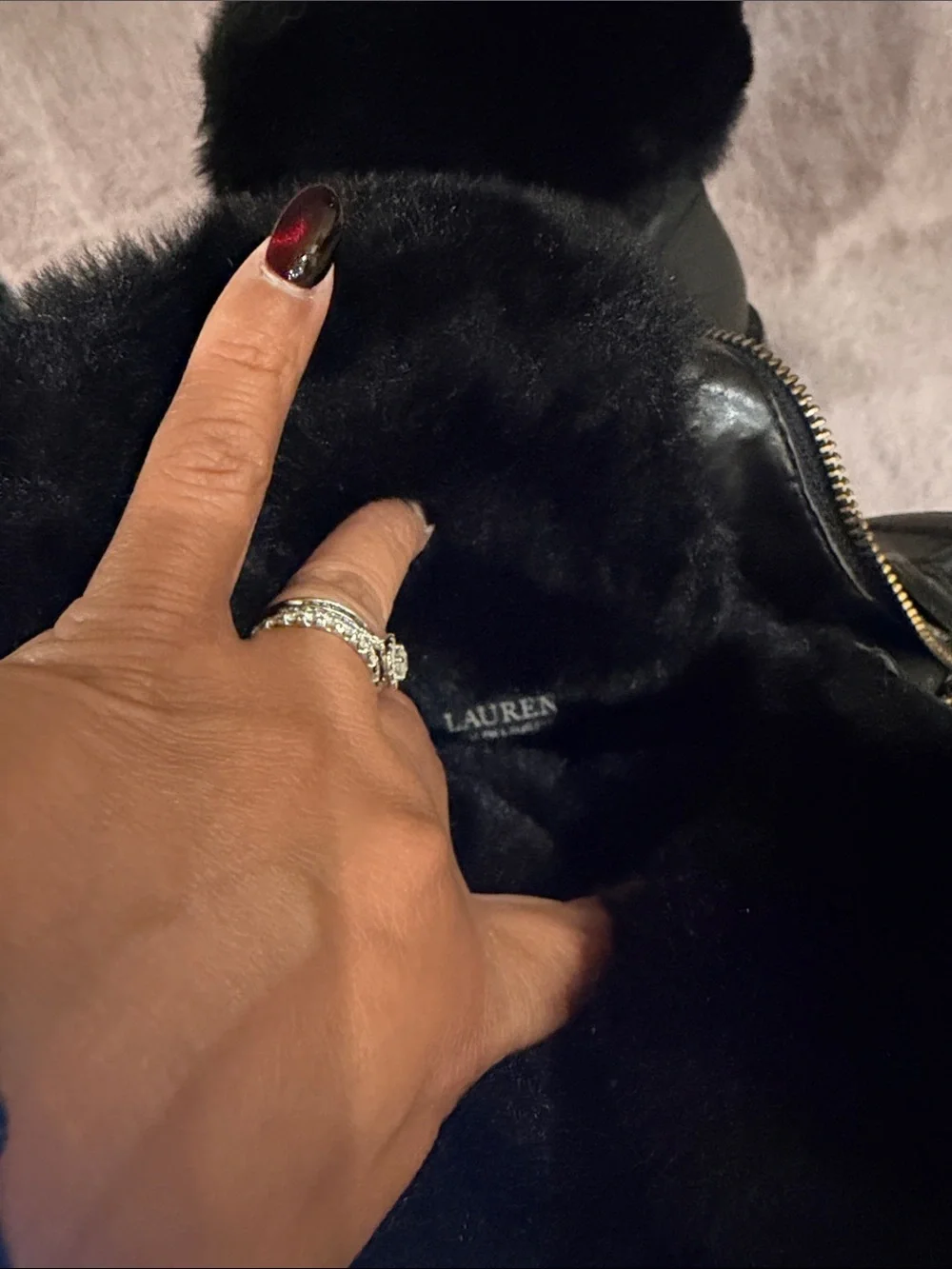 Lauren Ralph Lauren Black Faux-Fur Cuff Zip Winter Ankle Boots